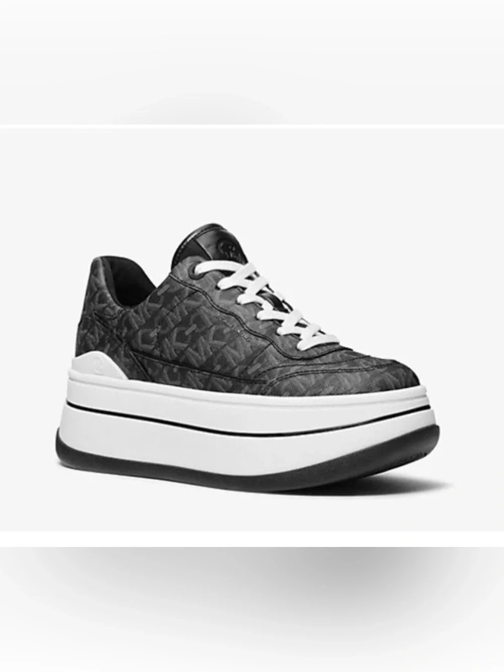 Michael Kors Hayes Lace Up Platform Sneakers MK Signature Logo Black